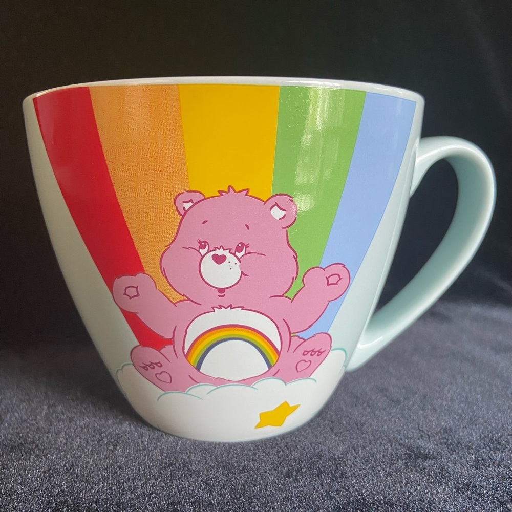 Care Bears CHEER BEAR Skinny Dip Light Blue Ceramic Rainbow 16oz Mug